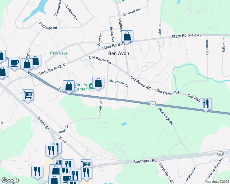 map of restaurants, bars, coffee shops, grocery stores, and more near 506 Amelia Avenue in Spartanburg