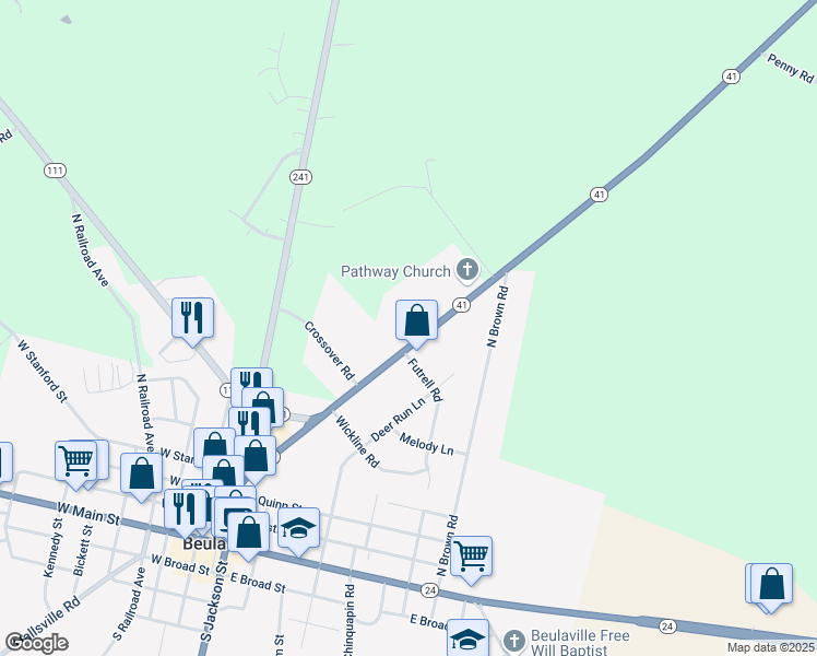 map of restaurants, bars, coffee shops, grocery stores, and more near 235 North Carolina 41 in Beulaville