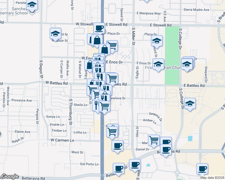 map of restaurants, bars, coffee shops, grocery stores, and more near 1645 McClelland Street in Santa Maria
