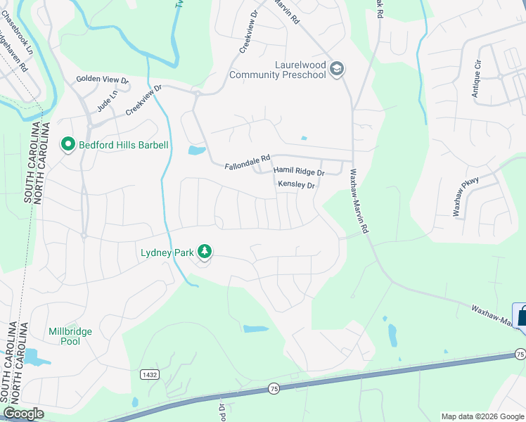 map of restaurants, bars, coffee shops, grocery stores, and more near 1037 Bannister Road in Waxhaw