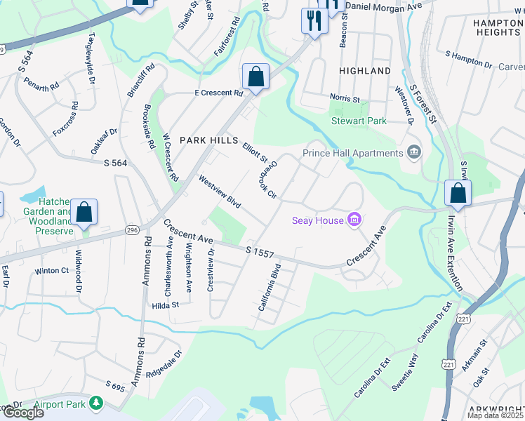 map of restaurants, bars, coffee shops, grocery stores, and more near 307 Westview Boulevard in Spartanburg