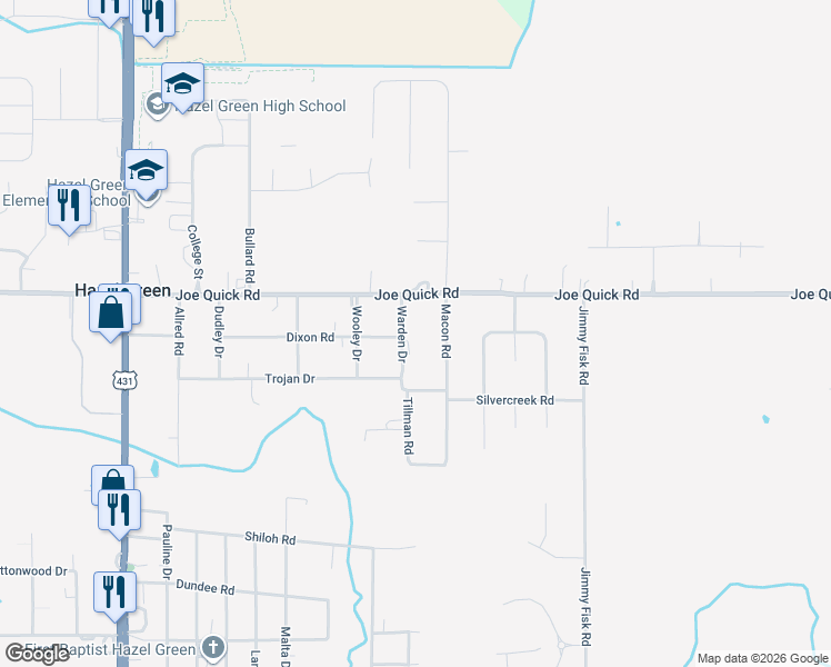 map of restaurants, bars, coffee shops, grocery stores, and more near 135 Warden Dr in Hazel Green