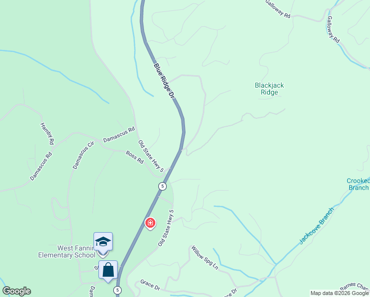 map of restaurants, bars, coffee shops, grocery stores, and more near 36 White Oak Circle in Blue Ridge