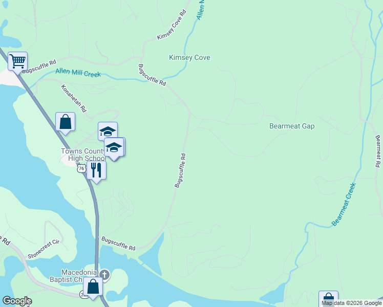 map of restaurants, bars, coffee shops, grocery stores, and more near 980 Will Shook Road in Hiawassee