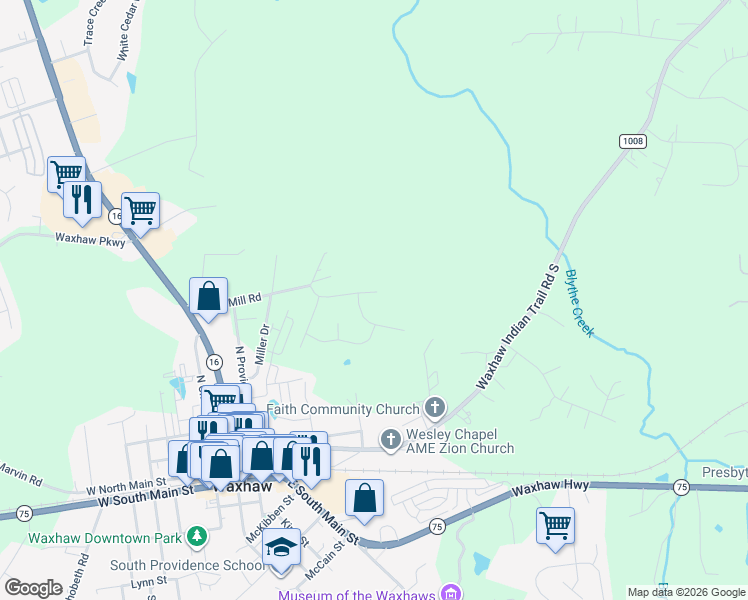map of restaurants, bars, coffee shops, grocery stores, and more near 208 Southcliff Drive in Waxhaw