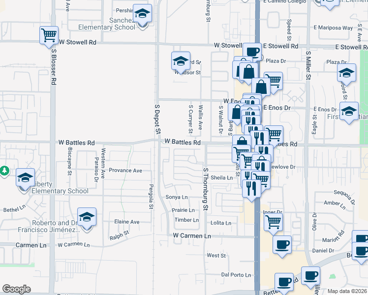 map of restaurants, bars, coffee shops, grocery stores, and more near 1701 South Thornburg Street in Santa Maria