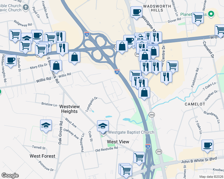 map of restaurants, bars, coffee shops, grocery stores, and more near 473 Triple Crown Way in Spartanburg