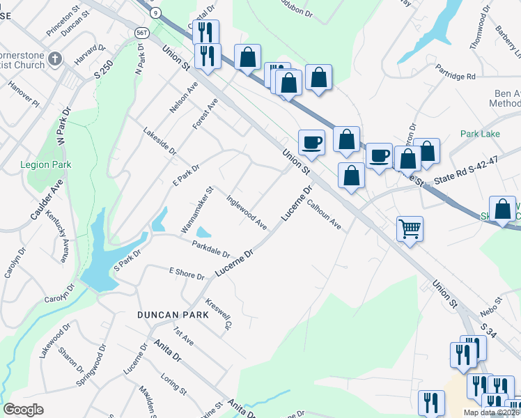 map of restaurants, bars, coffee shops, grocery stores, and more near 393 Woodside Lane in Spartanburg