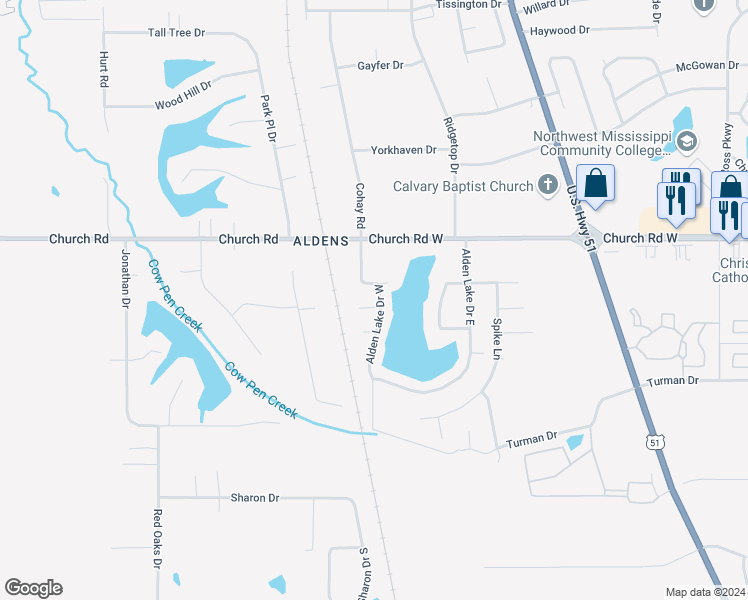 map of restaurants, bars, coffee shops, grocery stores, and more near 4905 Alden Lake Drive West in Horn Lake