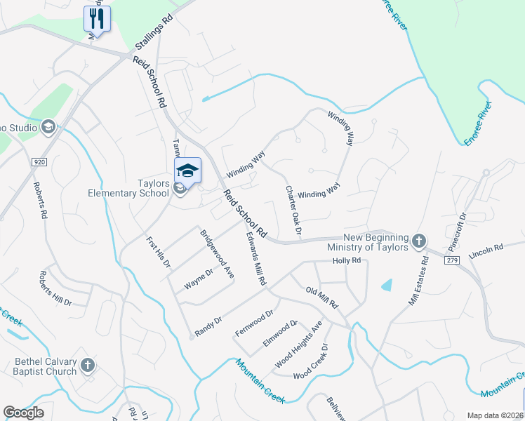 map of restaurants, bars, coffee shops, grocery stores, and more near 24 Velma Drive in Taylors