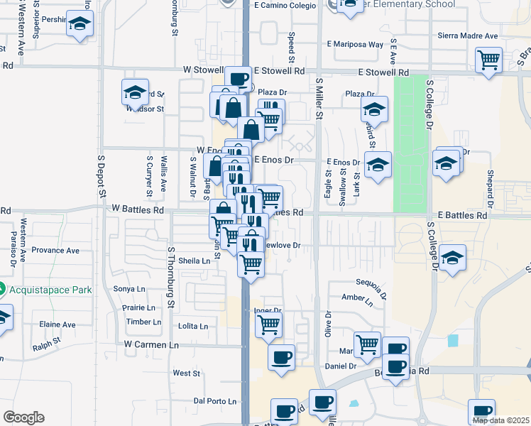 map of restaurants, bars, coffee shops, grocery stores, and more near in Santa Maria