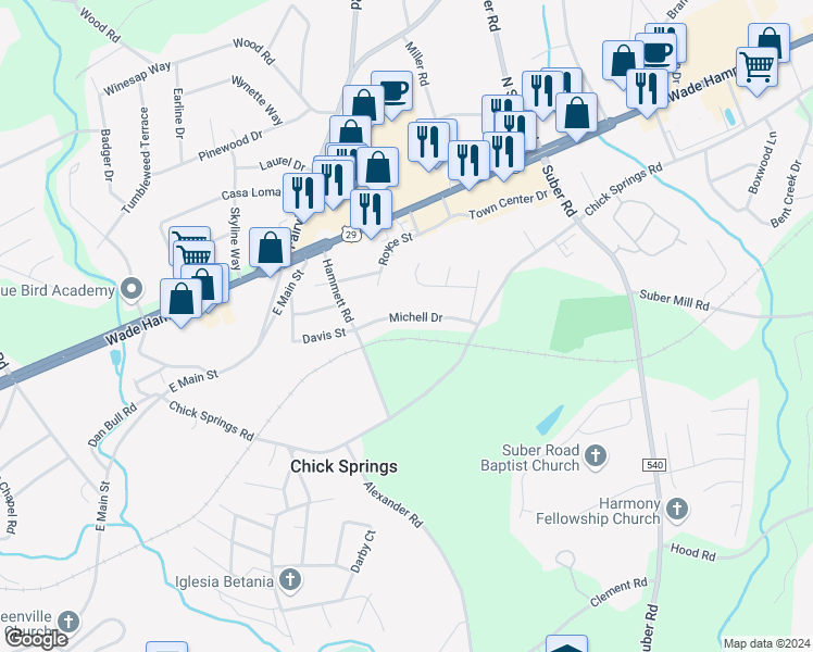 map of restaurants, bars, coffee shops, grocery stores, and more near 25 Michell Drive in Taylors