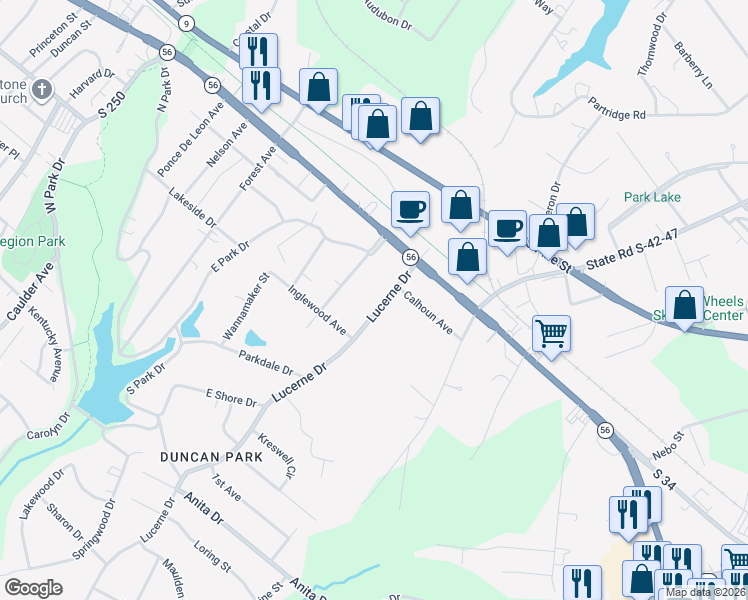 map of restaurants, bars, coffee shops, grocery stores, and more near 408 Lucerne Drive in Spartanburg