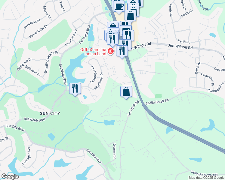 map of restaurants, bars, coffee shops, grocery stores, and more near 2230 Orson Drive in Indian Land