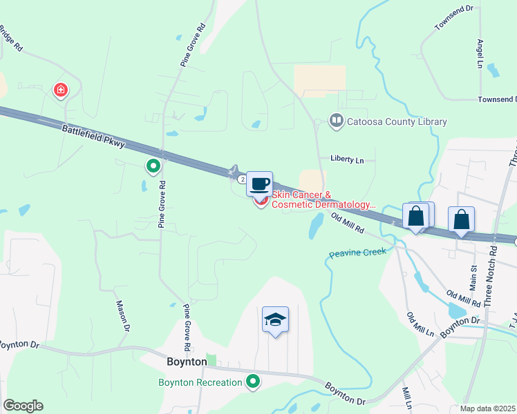 map of restaurants, bars, coffee shops, grocery stores, and more near 4700 Battlefield Parkway in Ringgold