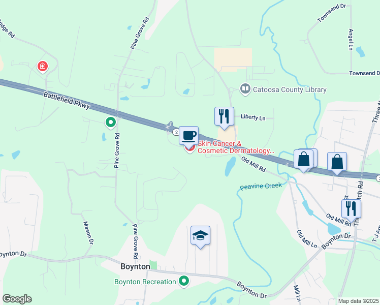 map of restaurants, bars, coffee shops, grocery stores, and more near 4700 Battlefield Parkway in Ringgold
