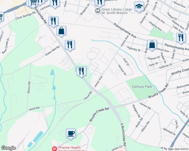 map of restaurants, bars, coffee shops, grocery stores, and more near 1037 Pennypacker Court in Greer