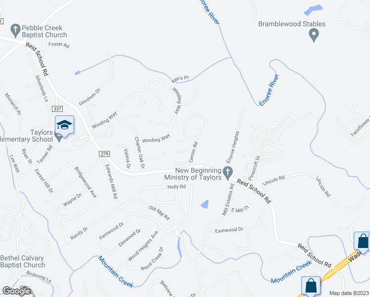 map of restaurants, bars, coffee shops, grocery stores, and more near 8 Reid Valley Court in Taylors