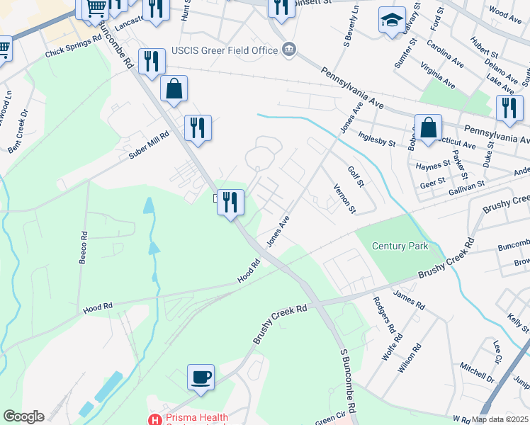 map of restaurants, bars, coffee shops, grocery stores, and more near 1037 Pennypacker Court in Greer