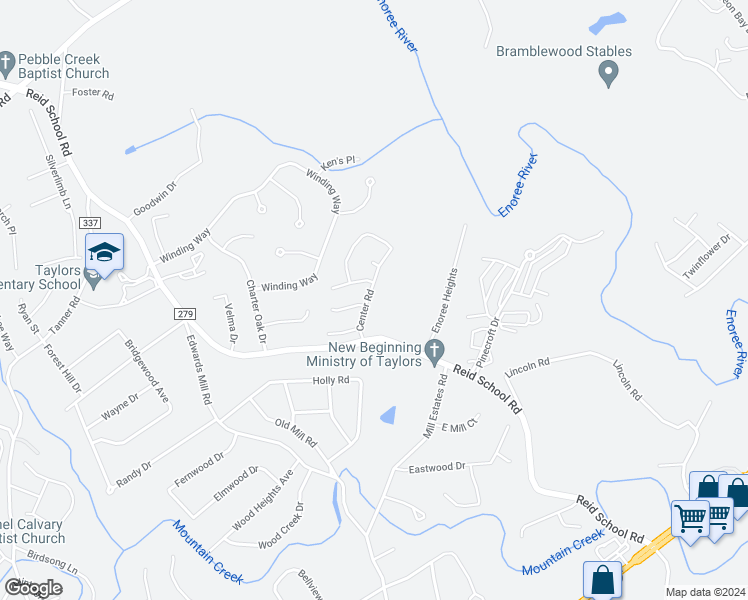 map of restaurants, bars, coffee shops, grocery stores, and more near 702 Center Road in Taylors