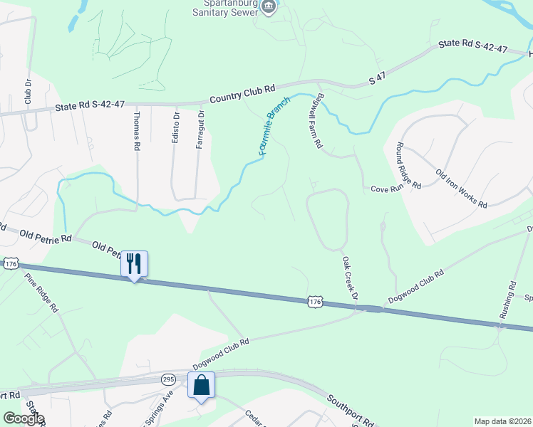 map of restaurants, bars, coffee shops, grocery stores, and more near 1027 4 Mile Branch Road in Spartanburg