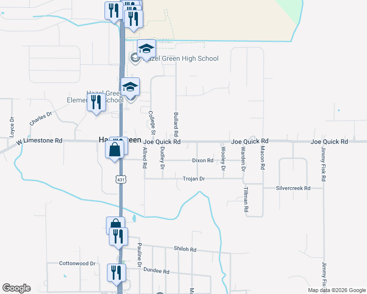 map of restaurants, bars, coffee shops, grocery stores, and more near 224 Joe Quick Road in Hazel Green