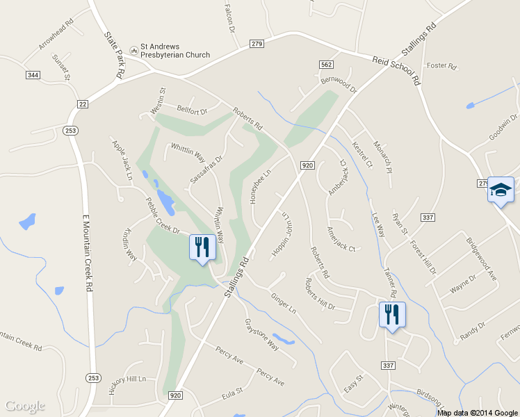 map of restaurants, bars, coffee shops, grocery stores, and more near 6 Honeybee Lane in Taylors