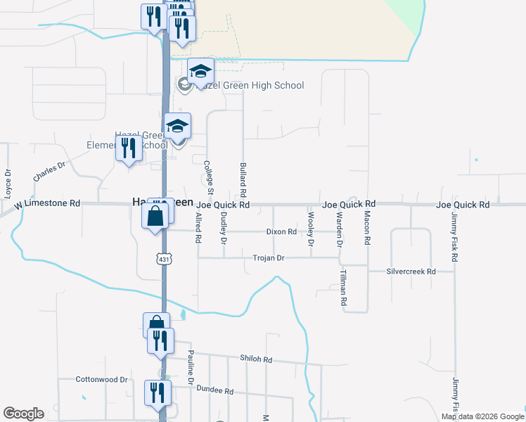 map of restaurants, bars, coffee shops, grocery stores, and more near 224 Joe Quick Road in Hazel Green