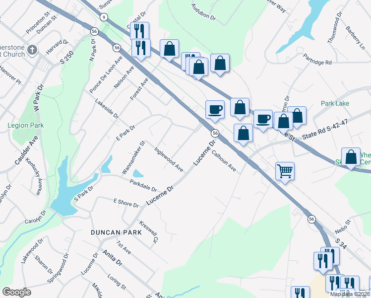 map of restaurants, bars, coffee shops, grocery stores, and more near 393 Woodside Lane in Spartanburg