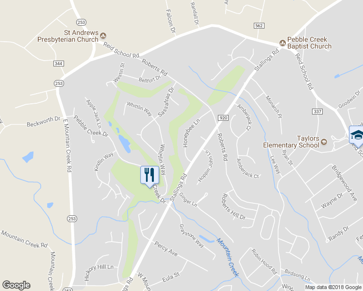 map of restaurants, bars, coffee shops, grocery stores, and more near 9 Honeybee Lane in Taylors