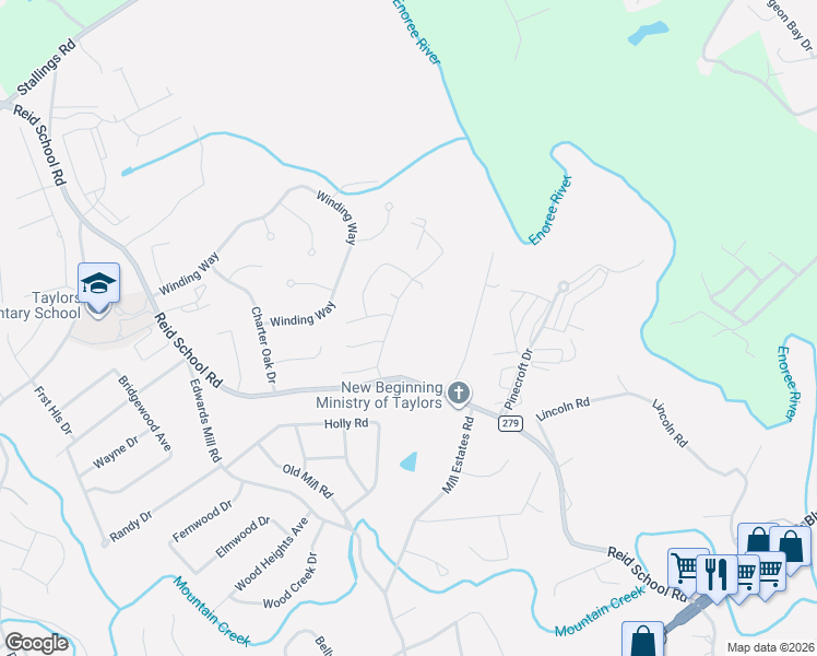 map of restaurants, bars, coffee shops, grocery stores, and more near 706 Center Road in Taylors