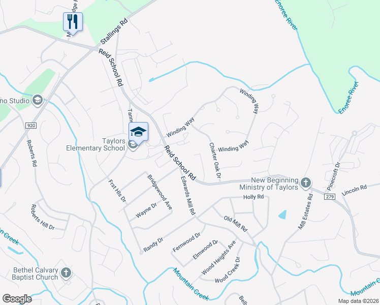 map of restaurants, bars, coffee shops, grocery stores, and more near 24 Velma Drive in Taylors