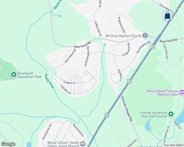 map of restaurants, bars, coffee shops, grocery stores, and more near 200 North Kensington Road in Greenville
