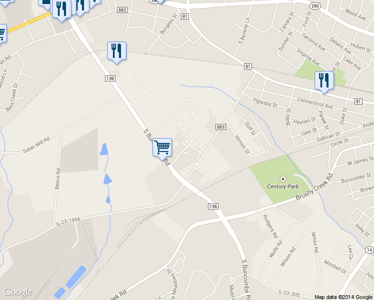 map of restaurants, bars, coffee shops, grocery stores, and more near 201 Kramer Court in Greer