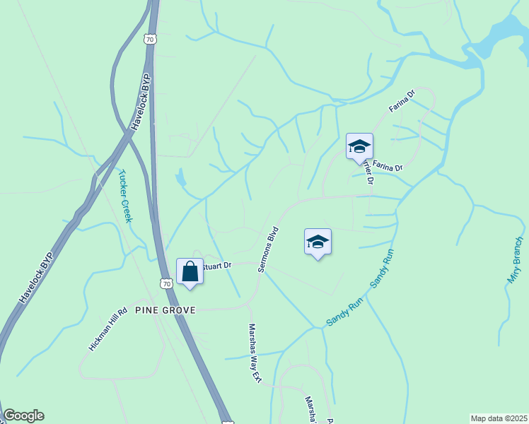 map of restaurants, bars, coffee shops, grocery stores, and more near 107 Heron Moon Court in Havelock
