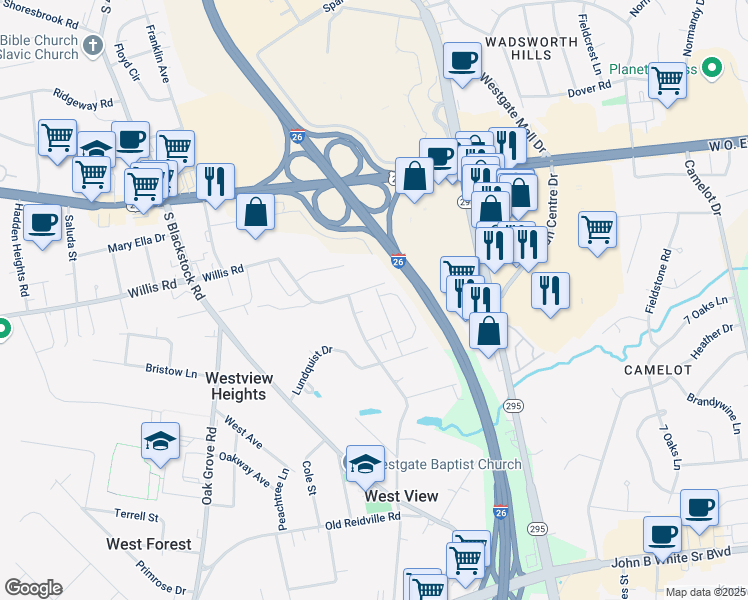 map of restaurants, bars, coffee shops, grocery stores, and more near 473 Triple Crown Way in Spartanburg