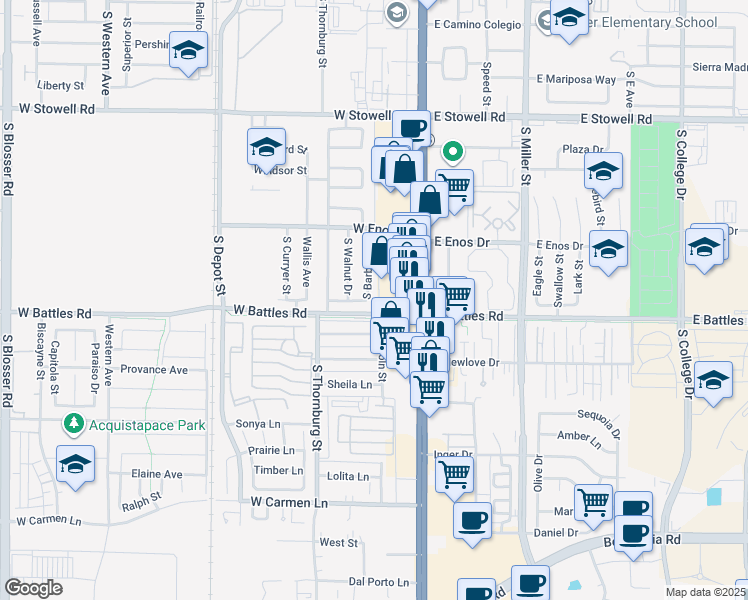 map of restaurants, bars, coffee shops, grocery stores, and more near 1572 South Barbara Street in Santa Maria
