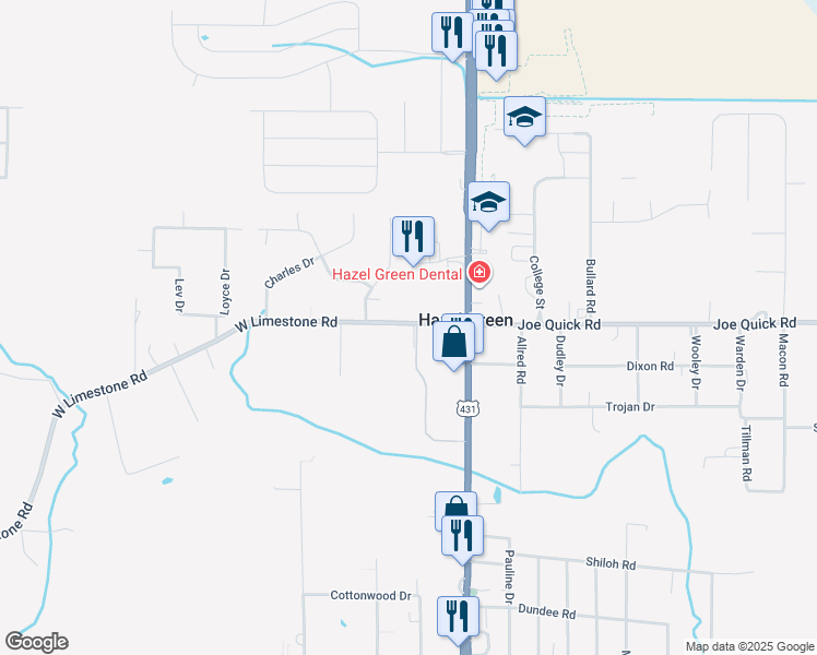 map of restaurants, bars, coffee shops, grocery stores, and more near 154 West Limestone Road in Hazel Green