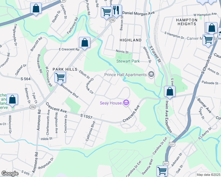 map of restaurants, bars, coffee shops, grocery stores, and more near 401 Yardley Court in Spartanburg