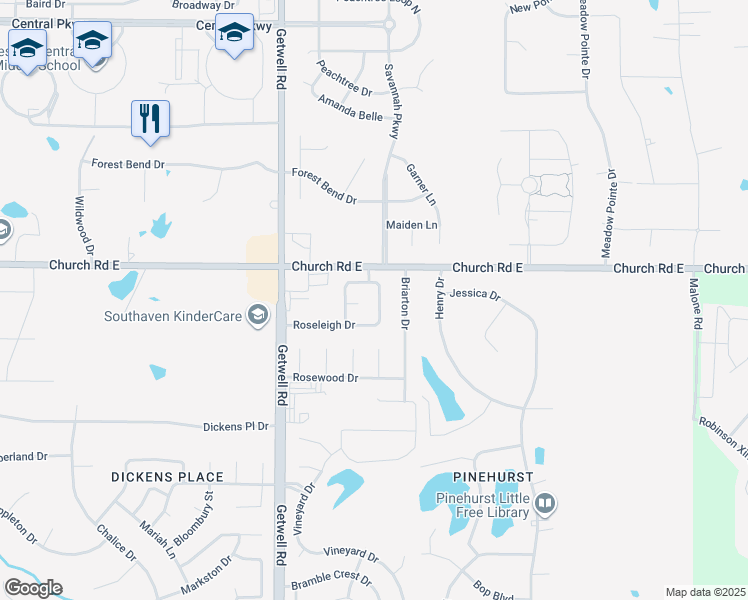 map of restaurants, bars, coffee shops, grocery stores, and more near 4919 Rosebrook Circle East in Southaven