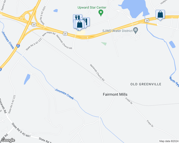 map of restaurants, bars, coffee shops, grocery stores, and more near 2101 Nazareth Church Road in Spartanburg