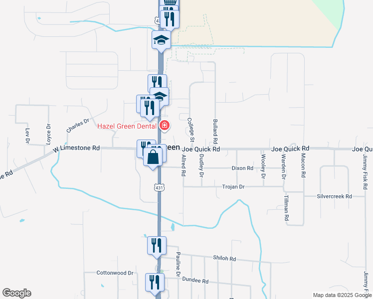 map of restaurants, bars, coffee shops, grocery stores, and more near 150 Joe Quick Road in Hazel Green