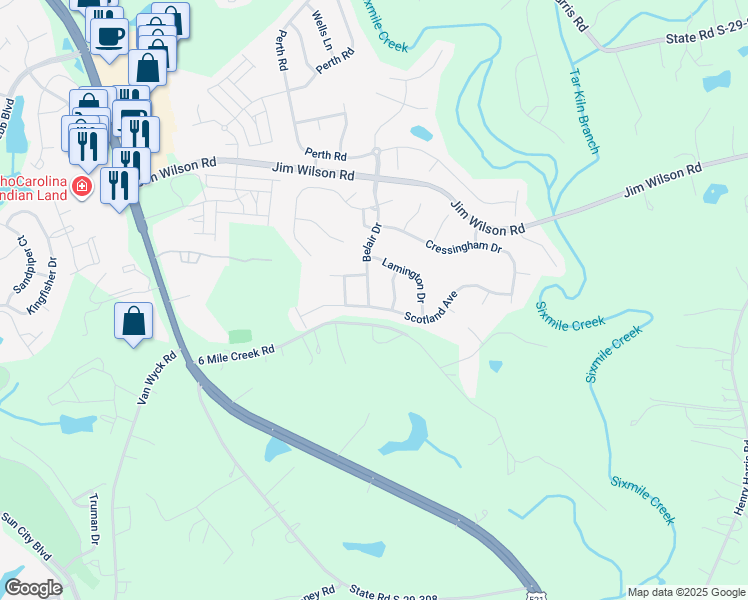map of restaurants, bars, coffee shops, grocery stores, and more near 10384 Scotland Avenue in Indian Land