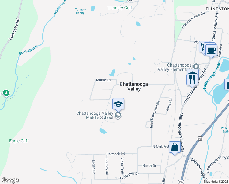map of restaurants, bars, coffee shops, grocery stores, and more near 669 Allgood Road in Chattanooga Valley