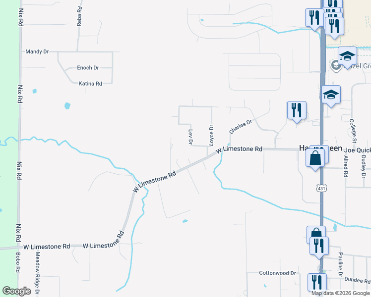 map of restaurants, bars, coffee shops, grocery stores, and more near 106 Lev Drive in Hazel Green