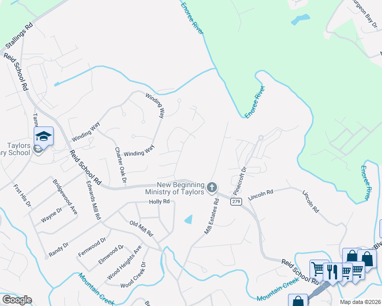 map of restaurants, bars, coffee shops, grocery stores, and more near 706 Center Road in Taylors