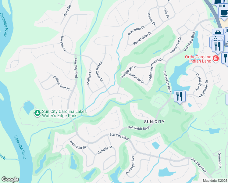 map of restaurants, bars, coffee shops, grocery stores, and more near 15193 Legend Oaks Court in Indian Land