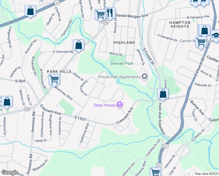 map of restaurants, bars, coffee shops, grocery stores, and more near 401 Yardley Court in Spartanburg