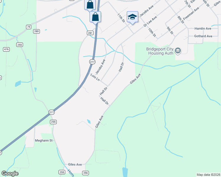 map of restaurants, bars, coffee shops, grocery stores, and more near 799 County Road 256 in Bridgeport