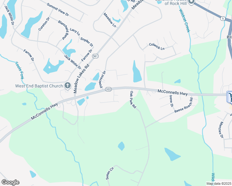 map of restaurants, bars, coffee shops, grocery stores, and more near 709 Dalebrook Lane in Rock Hill